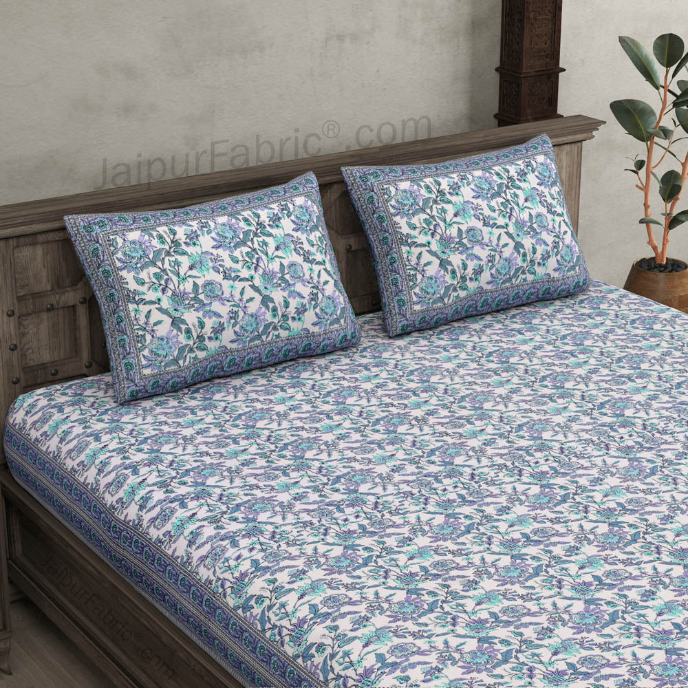 Indigo Garden Violet Combo of Pure Cotton Double Bedsheet and Double Bed Comforter