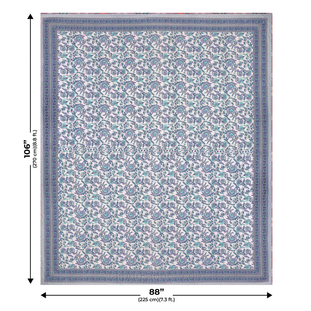 Indigo Garden Violet Combo of Pure Cotton Double Bedsheet and Double Bed Dohar