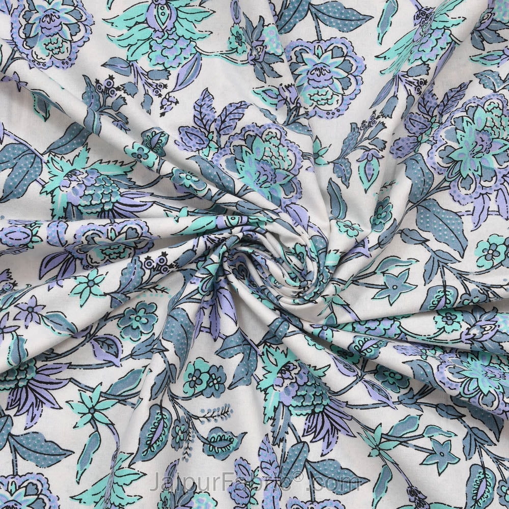 Indigo Garden Violet Combo of Pure Cotton Double Bedsheet and Double Bed Dohar