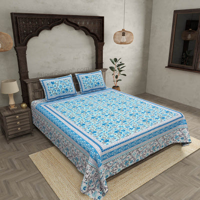 Botanica Sky Blue Combo of Pure Cotton Double Bedsheet and Double Bed Dohar