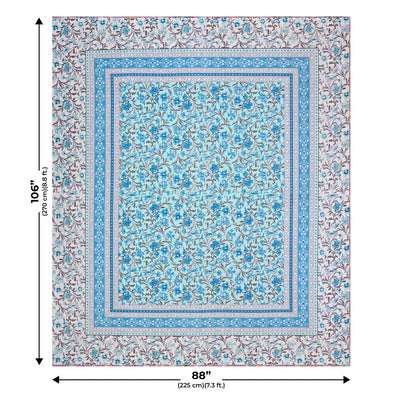 Botanica Sky Blue Combo of Pure Cotton Double Bedsheet and Double Bed Dohar