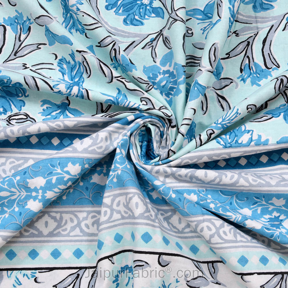 Botanica Sky Blue Combo of Pure Cotton Double Bedsheet and Double Bed Dohar