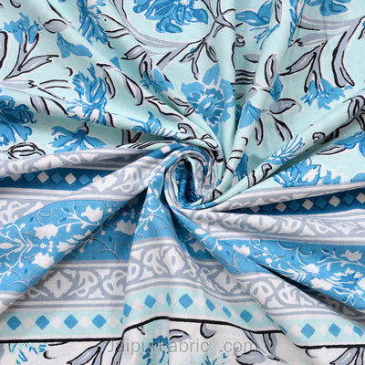 Botanica Sky Blue Combo of Pure Cotton Double Bedsheet and Double Bed Dohar