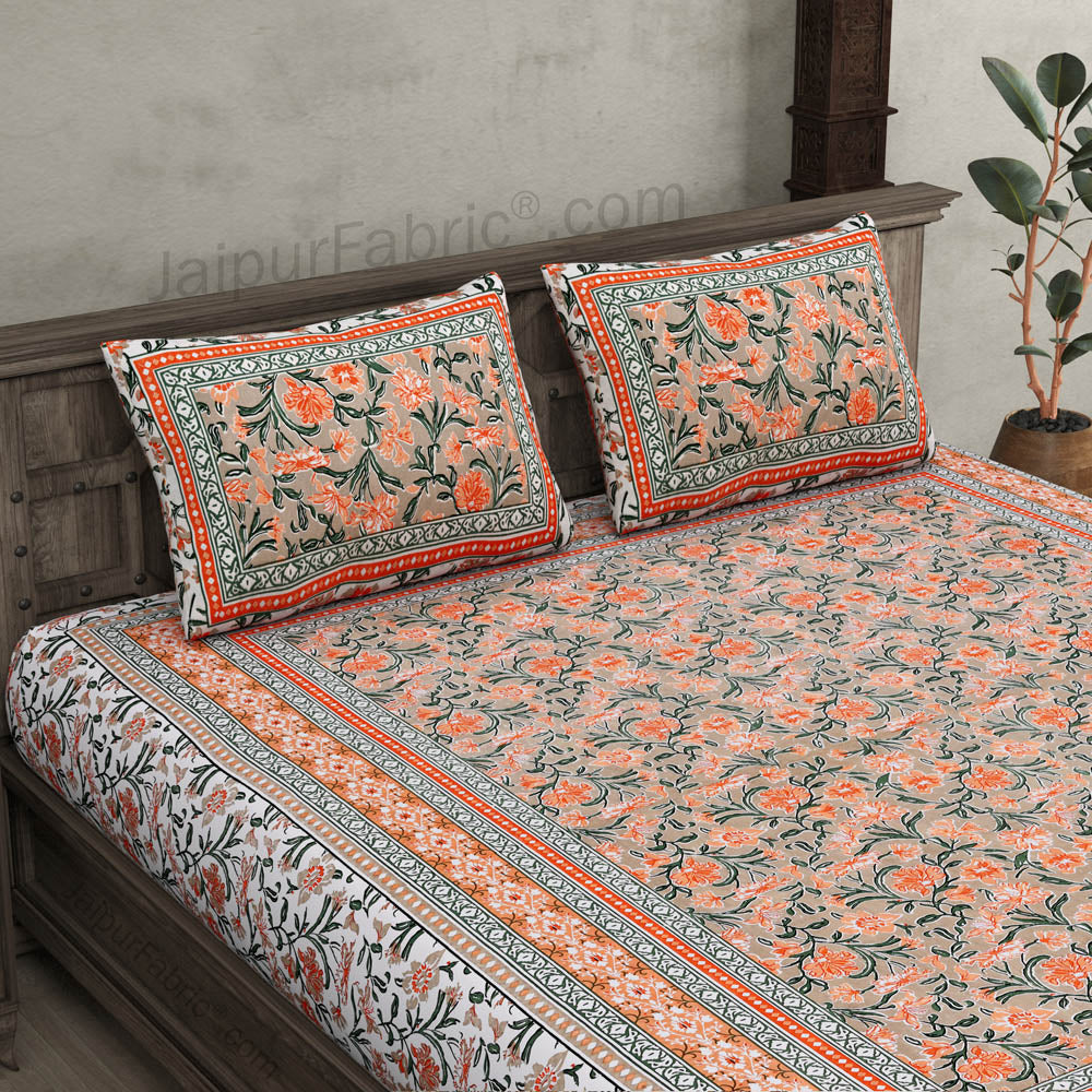 Bloom Coral Combo of Pure Cotton Double Bedsheet and Double Bed Comforter