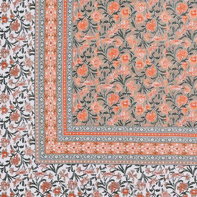 Bloom Coral Combo of Pure Cotton Double Bedsheet and Double Bed Dohar