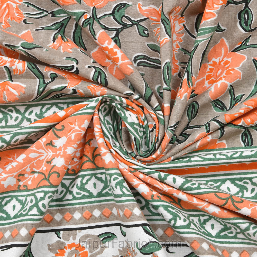 Bloom Coral Combo of Pure Cotton Double Bedsheet and Double Bed Dohar