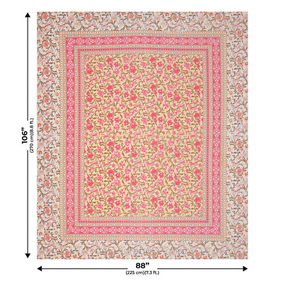 Bloom Peach Combo of Pure Cotton Double Bedsheet and Double Bed Dohar