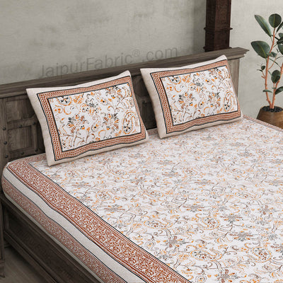 Pure Cotton Paisley Floral Ethnic Brown Border Jaipuri Double Bedsheet