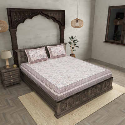 Paisley Trails Mauve Combo of Pure Cotton Double Bedsheet and Double Bed Dohar