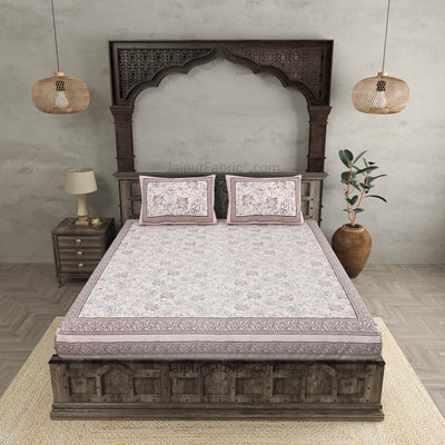 Paisley Trails Mauve Combo of Pure Cotton Double Bedsheet and Double Bed Dohar