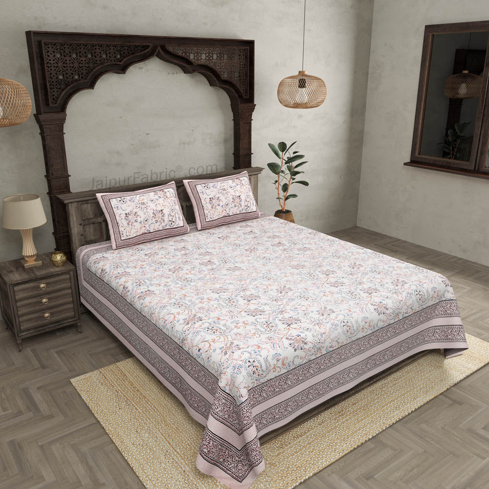 Paisley Trails Mauve Combo of Pure Cotton Double Bedsheet and Double Bed Comforter