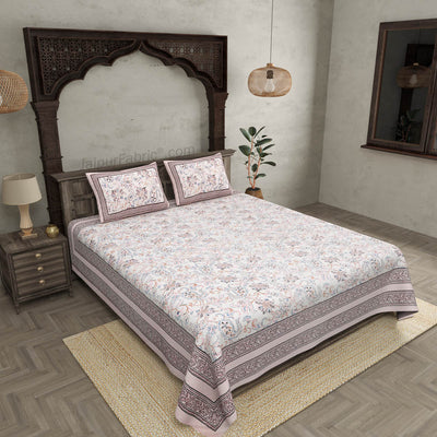 Paisley Trails Mauve Combo of Pure Cotton Double Bedsheet and Double Bed Comforter