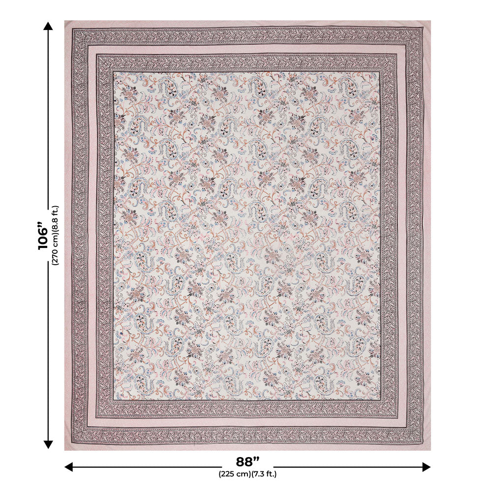 Paisley Trails Mauve Combo of Pure Cotton Double Bedsheet and Double Bed Dohar
