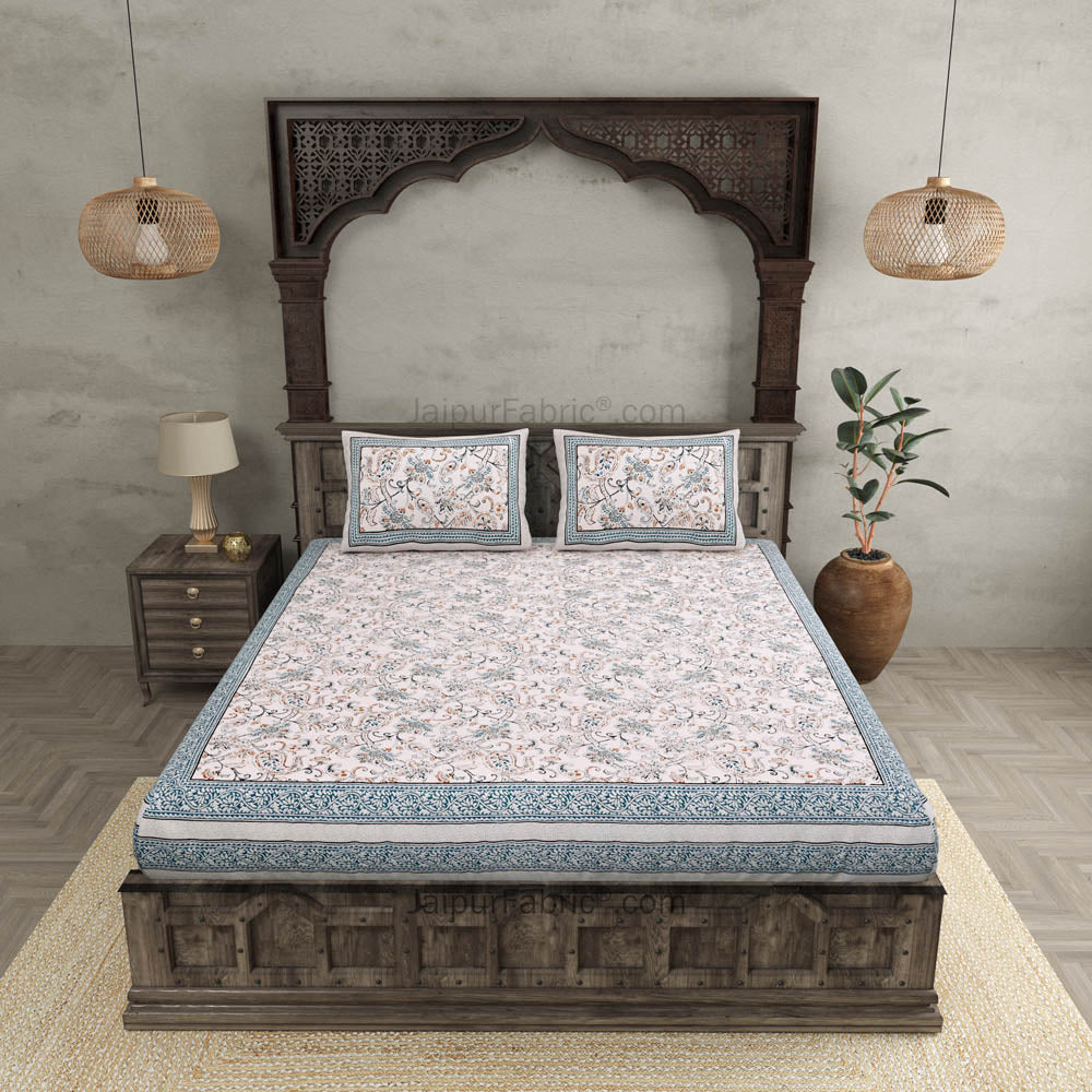 Paisley Trails Aqua Combo of Pure Cotton Double Bedsheet and Double Bed Dohar