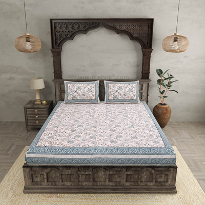Paisley Trails Aqua Combo of Pure Cotton Double Bedsheet and Double Bed Dohar