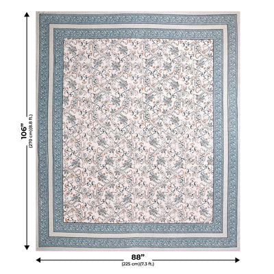 Pure Cotton Paisley Floral Ethnic Grey Border Jaipuri Double Bedsheet