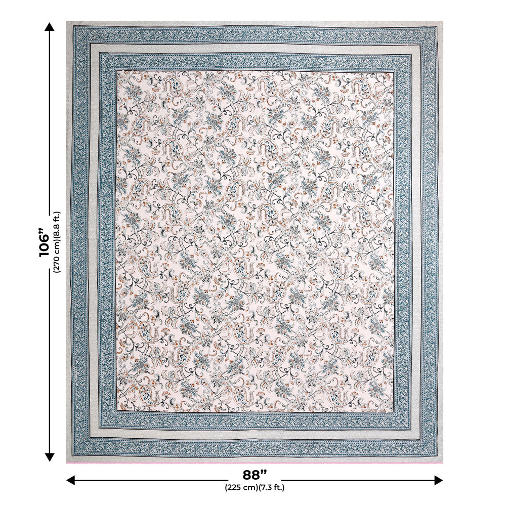 Paisley Trails Aqua Combo of Pure Cotton Double Bedsheet and Double Bed Dohar