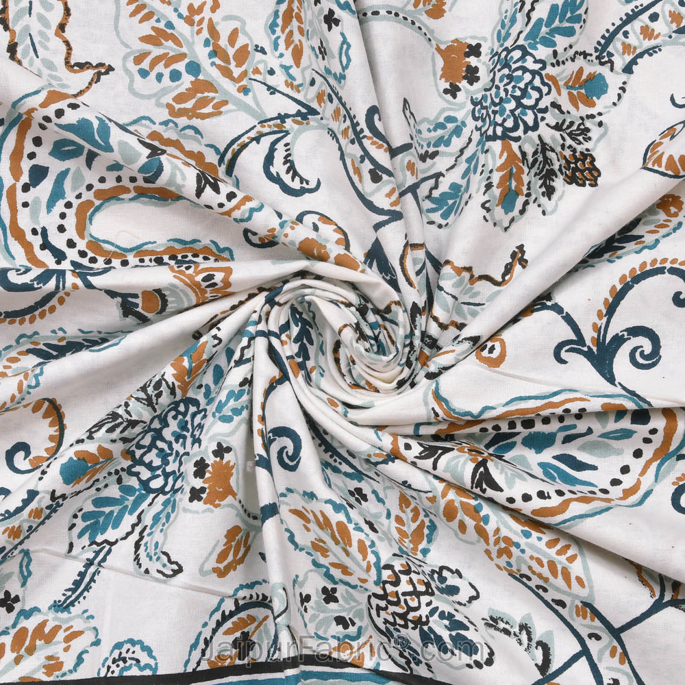 Paisley Trails Aqua Combo of Pure Cotton Double Bedsheet and Double Bed Dohar