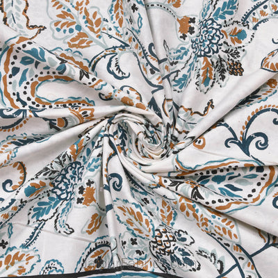 Paisley Trails Aqua Combo of Pure Cotton Double Bedsheet and Double Bed Dohar