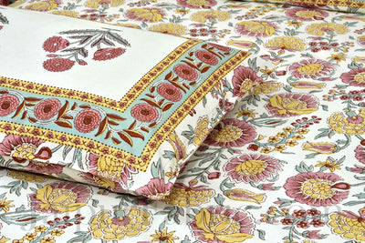 Pure Cotton Brown Color Floral Ethnic Jaipuri Double Bedsheet