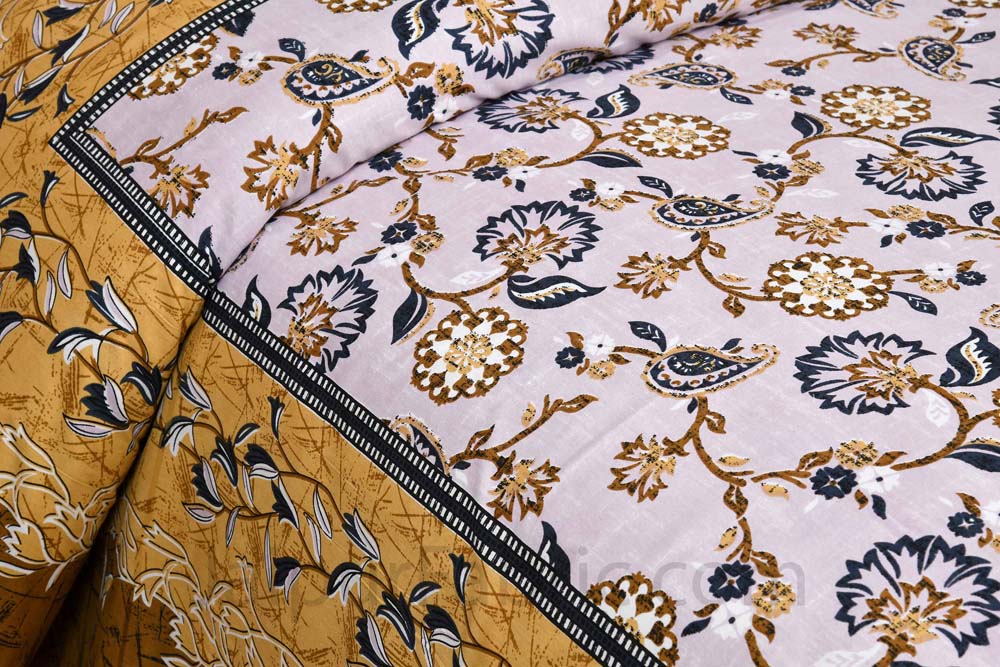 Traditional Retro Mustard Pure cotton Double Bedsheet