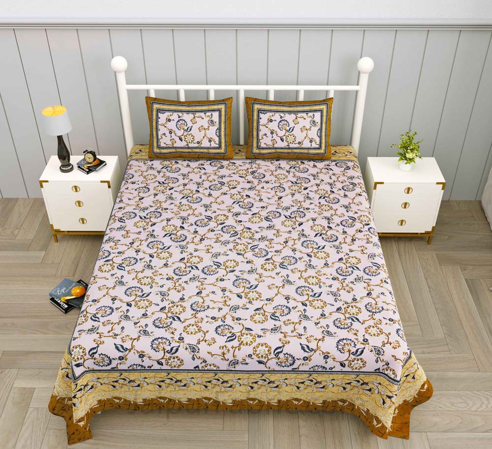 Traditional Retro Mustard Pure cotton Double Bedsheet