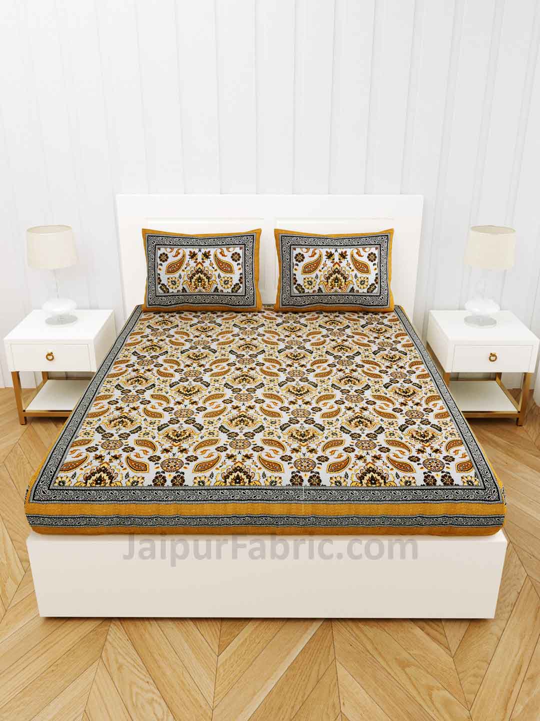 Traditional Retro Mustard Pure cotton Double Bedsheet