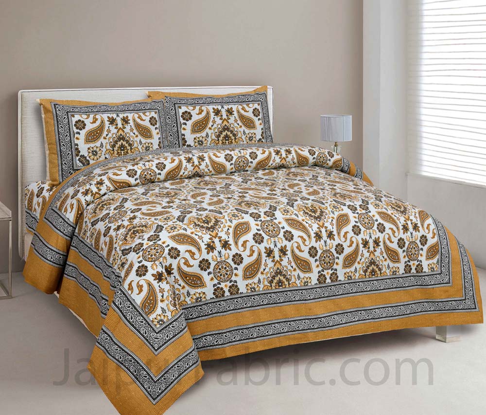Traditional Retro Mustard Pure cotton Double Bedsheet