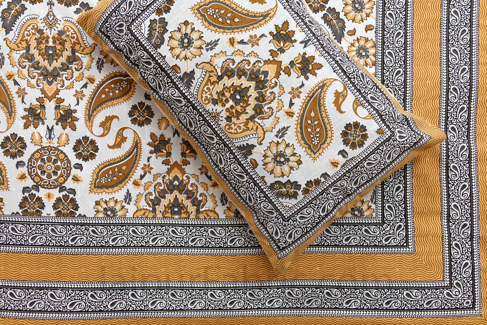 Traditional Retro Mustard Pure cotton Double Bedsheet