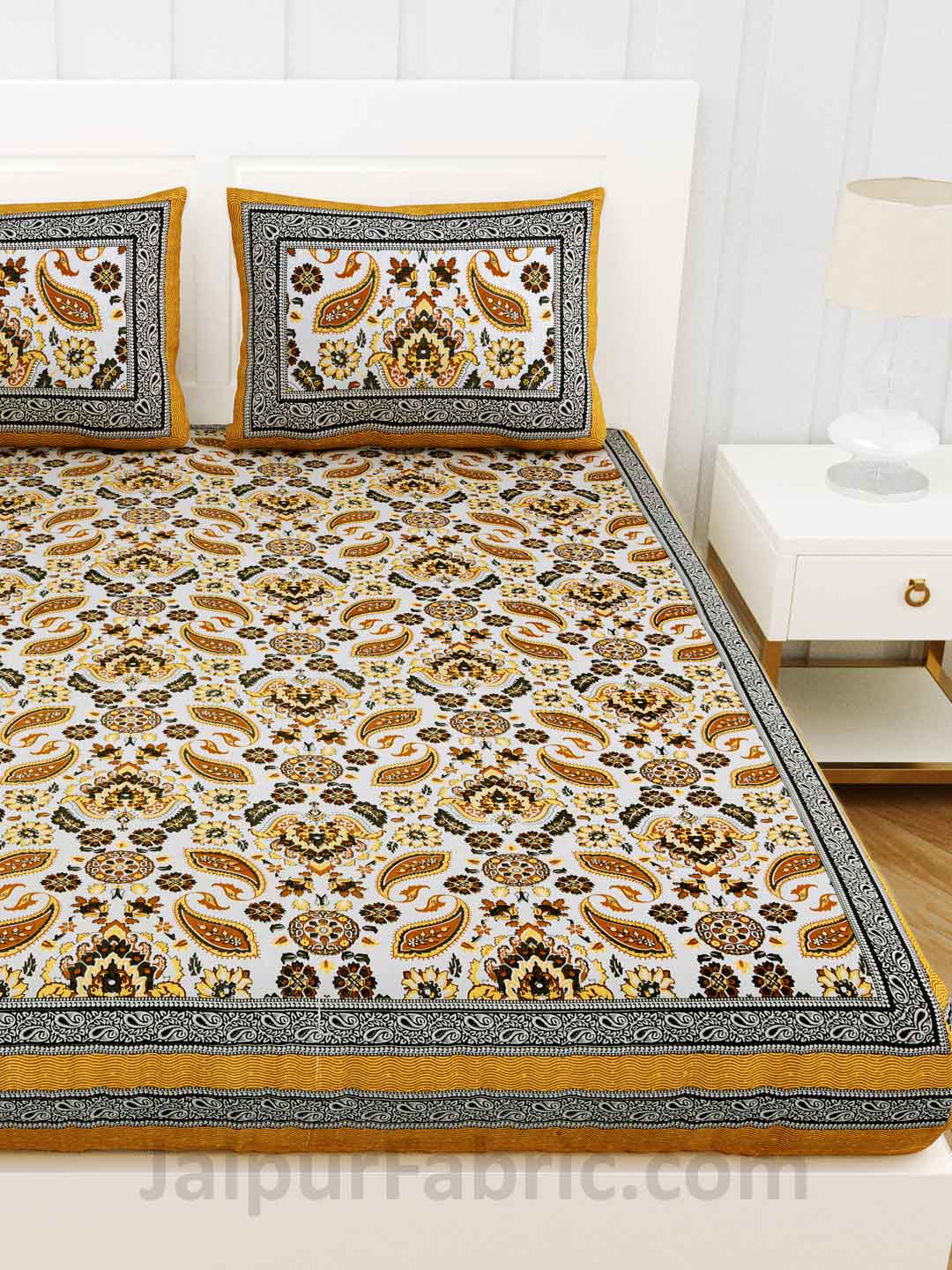 Traditional Retro Mustard Pure cotton Double Bedsheet