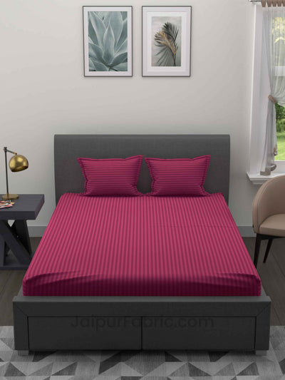 Dark Pink Satin Stripes Double BedSheet
