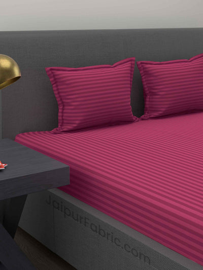 Dark Pink Satin Stripes Double BedSheet