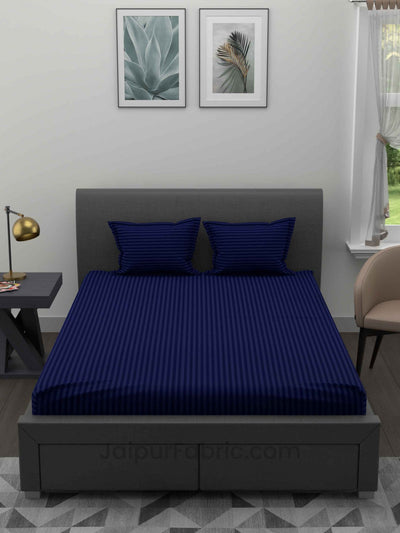 Navy Blue Satin Stripes Double BedSheet