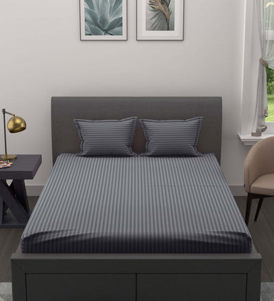 Silver Grey Satin Stripes Double BedSheet