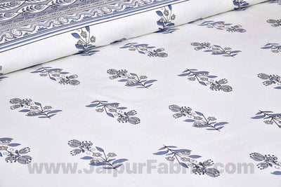 Lotus Vine Indigo White Combo of Pure Cotton Double Bedsheet and Double Bed Comforter