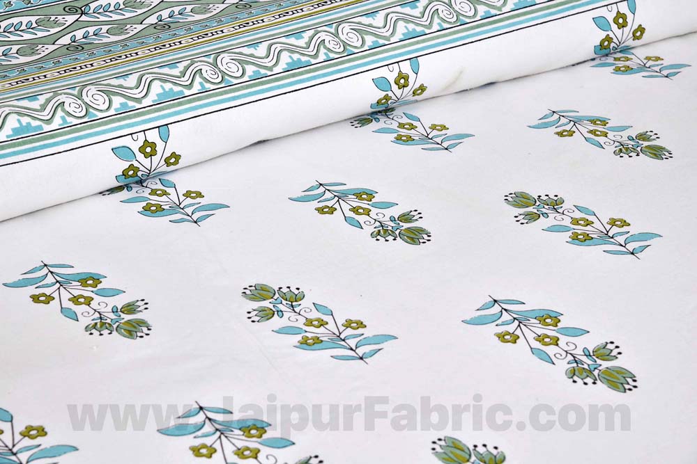 Lotus Vine Aqua Mint Combo of Pure Cotton Double Bedsheet and Double Bed Dohar