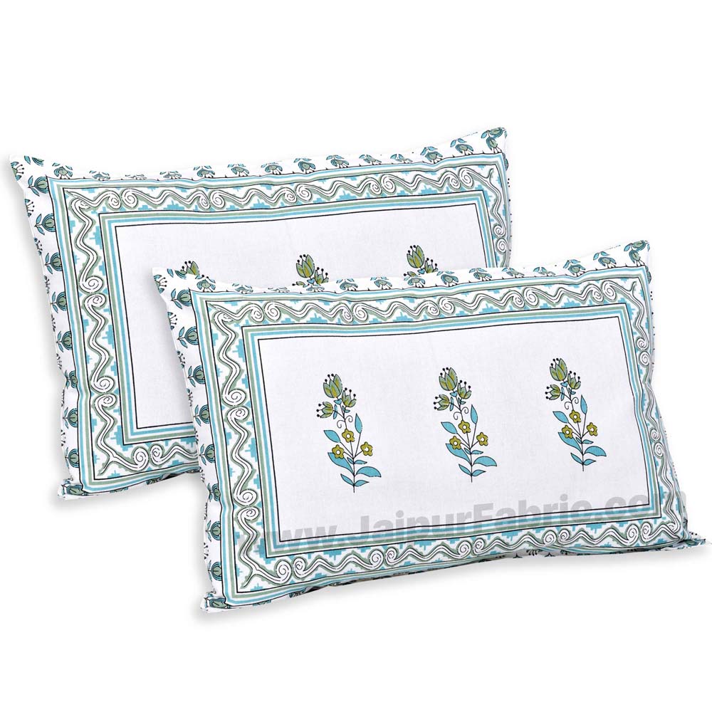 Lotus Vine Aqua Mint Combo of Pure Cotton Double Bedsheet and Double Bed Comforter
