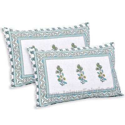 Lotus Vine Aqua Mint Combo of Pure Cotton Double Bedsheet and Double Bed Comforter