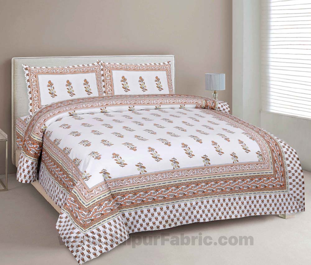 Lotus Vine Rust Brown Combo of Pure Cotton Double Bedsheet and Double Bed Comforter