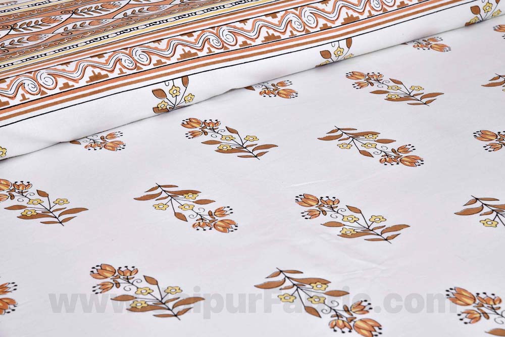 Lotus Vine Rust Brown Combo of Pure Cotton Double Bedsheet and Double Bed Dohar