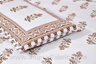 Lotus Vine Rust Brown Combo of Pure Cotton Double Bedsheet and Double Bed Comforter