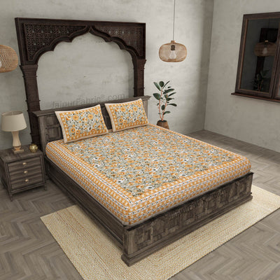 Festine Flower Yellow Cotton Double Bedsheet