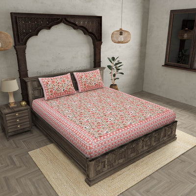 Festine Flower Pink Cotton Double Bedsheet
