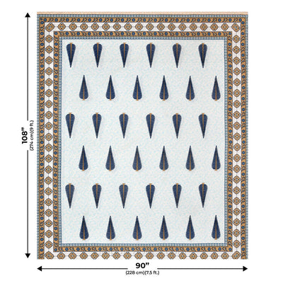 Ethnic Motif Blue Block Print Pure Cotton Double Bedsheet