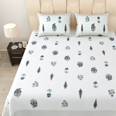 Folklore Fables Gray Block Print Pure Cotton Double Bedsheet
