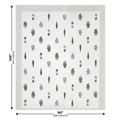Folklore Fables Gray Block Print Pure Cotton Double Bedsheet
