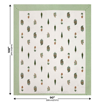 Folklore Fables Green Block Print Pure Cotton Double Bedsheet