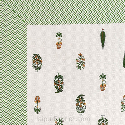 Folklore Fables Green Block Print Pure Cotton Double Bedsheet