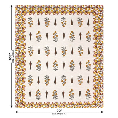 Natures Embrace Mustard Block Print Pure Cotton Double Bedsheet