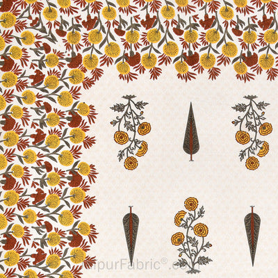 Natures Embrace Mustard Block Print Pure Cotton Double Bedsheet